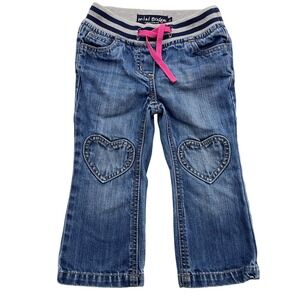 Baby Mini Boden Heart Patch Pull-On Elastic Waist Jeans Size 2Y Girls Pink Blue